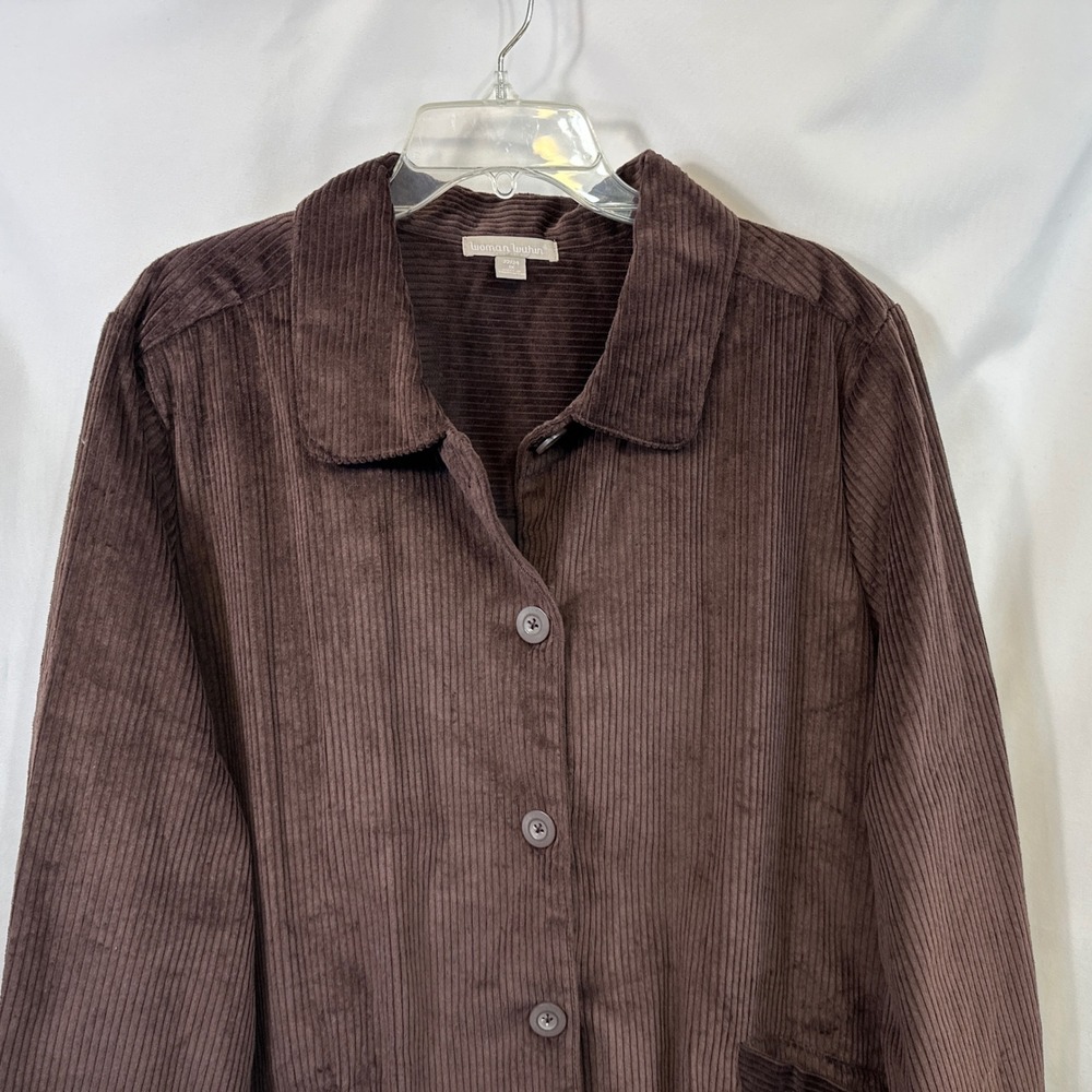 Woman Within Plus Size 22/24W Top 1X Brown Cotton Corduroy Shacket Earthy Boho F - Picture 3 of 8